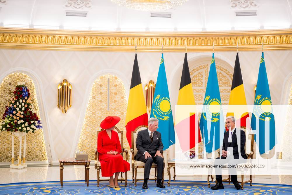 Queen Mathilde of Belgium; King Philippe - Filip of Belgium and Kazakhstan s President Kassym-Jomart Tokayev pictured at the official bilateral meeting at the Ak Orda Presidential Palace during an official state visit of the Belgian King and Queen to Kazakhstan, on Monday 12 October 2026. The first State Visit of Belgium s royal couple in central Asia from 11 to 14 October 2026, aims to highlight bilateral cooperation in the economic, academic, and cultural fields. JASPERxJACOBS 189551746