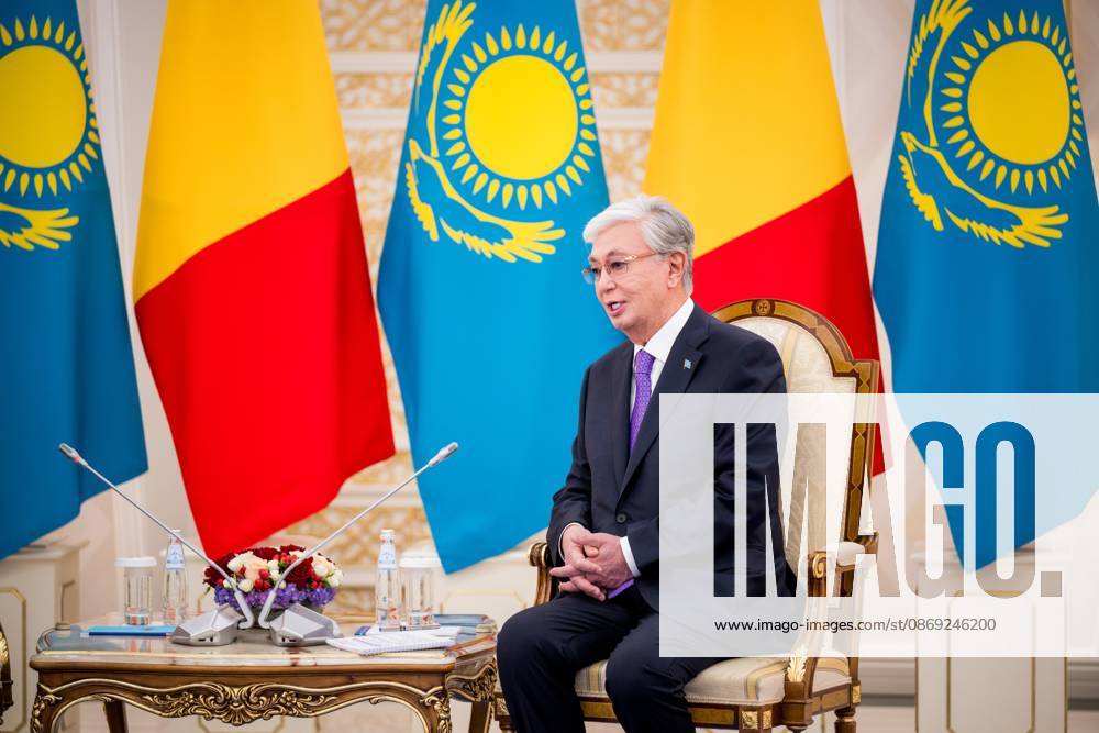 Kazakhstan s President Kassym-Jomart Tokayev pictured at the official bilateral meeting at the Ak Orda Presidential Palace during an official state visit of the Belgian King and Queen to Kazakhstan, on Monday 12 October 2026. The first State Visit of Belgium s royal couple in central Asia from 11 to 14 October 2026, aims to highlight bilateral cooperation in the economic, academic, and cultural fields. JASPERxJACOBS 189551747