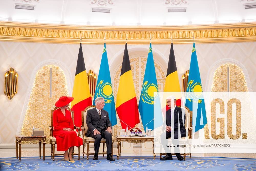Queen Mathilde of Belgium; King Philippe - Filip of Belgium and Kazakhstan s President Kassym-Jomart Tokayev pictured at the official bilateral meeting at the Ak Orda Presidential Palace during an official state visit of the Belgian King and Queen to Kazakhstan, on Monday 12 October 2026. The first State Visit of Belgium s royal couple in central Asia from 11 to 14 October 2026, aims to highlight bilateral cooperation in the economic, academic, and cultural fields. JASPERxJACOBS 189551749