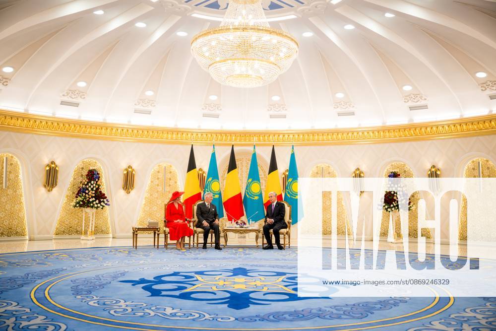 Queen Mathilde of Belgium; King Philippe - Filip of Belgium and Kazakhstan s President Kassym-Jomart Tokayev pictured at the official bilateral meeting at the Ak Orda Presidential Palace during an official state visit of the Belgian King and Queen to Kazakhstan, on Monday 12 October 2026. The first State Visit of Belgium s royal couple in central Asia from 11 to 14 October 2026, aims to highlight bilateral cooperation in the economic, academic, and cultural fields. JASPERxJACOBS 189551730