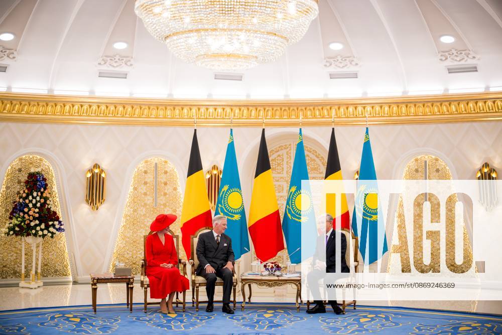 Queen Mathilde of Belgium; King Philippe - Filip of Belgium and Kazakhstan s President Kassym-Jomart Tokayev pictured at the official bilateral meeting at the Ak Orda Presidential Palace during an official state visit of the Belgian King and Queen to Kazakhstan, on Monday 12 October 2026. The first State Visit of Belgium s royal couple in central Asia from 11 to 14 October 2026, aims to highlight bilateral cooperation in the economic, academic, and cultural fields. JASPERxJACOBS 189551721