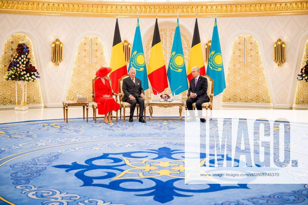 Queen Mathilde of Belgium; King Philippe - Filip of Belgium and Kazakhstan s President Kassym-Jomart Tokayev pictured at the official bilateral meeting at the Ak Orda Presidential Palace during an official state visit of the Belgian King and Queen to Kazakhstan, on Monday 12 October 2026. The first State Visit of Belgium s royal couple in central Asia from 11 to 14 October 2026, aims to highlight bilateral cooperation in the economic, academic, and cultural fields. JASPERxJACOBS 189551722
