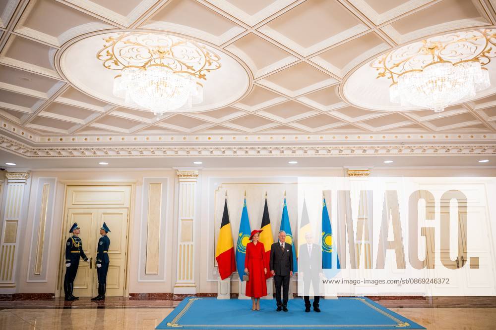 Queen Mathilde of Belgium; King Philippe - Filip of Belgium and Kazakhstan s President Kassym-Jomart Tokayev pictured at the official bilateral meeting at the Ak Orda Presidential Palace during an official state visit of the Belgian King and Queen to Kazakhstan, on Monday 12 October 2026. The first State Visit of Belgium s royal couple in central Asia from 11 to 14 October 2026, aims to highlight bilateral cooperation in the economic, academic, and cultural fields. JASPERxJACOBS 189551723