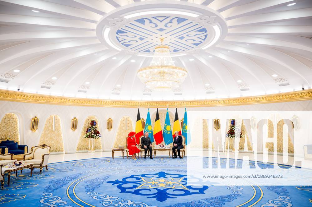 Queen Mathilde of Belgium; King Philippe - Filip of Belgium and Kazakhstan s President Kassym-Jomart Tokayev pictured at the official bilateral meeting at the Ak Orda Presidential Palace during an official state visit of the Belgian King and Queen to Kazakhstan, on Monday 12 October 2026. The first State Visit of Belgium s royal couple in central Asia from 11 to 14 October 2026, aims to highlight bilateral cooperation in the economic, academic, and cultural fields. JASPERxJACOBS 189551728