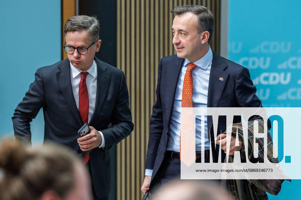 Press conference with the Chairman of the CDU of Germany, Federal Chancellor Friedrich Merz, and the Secretary General of the CDU of Germany, Franziska Hoppermann Carsten Linnemann, Federal Minister of Health of the Federal Republic of Germany, and Paul Ziemiak on October 12, 2026, at the Konrad Adenauer House in Berlin, Berlin, Berlin, Germany; CDU Federal Headqu