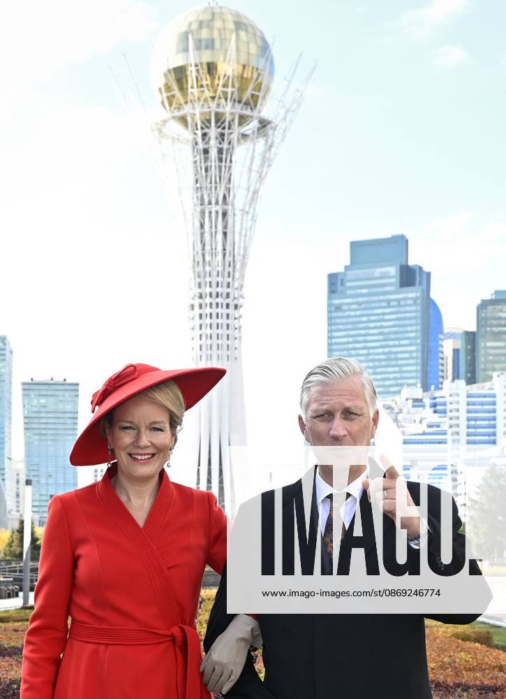 State Visit of King Philippe and Queen Mathilde to Kazakhstan (Day 2) ASTANA, KAZAKHSTAN - OCTOBER 12 : State Visit of King Philippe and Queen Mathilde to Kazakhstan (Day 2) : - Scene-Setting Photo in front of the Baiterek Tower on October 12, 2026 in Astana, Kazakhstan, 12 10 2026 Astana Kazakhstan