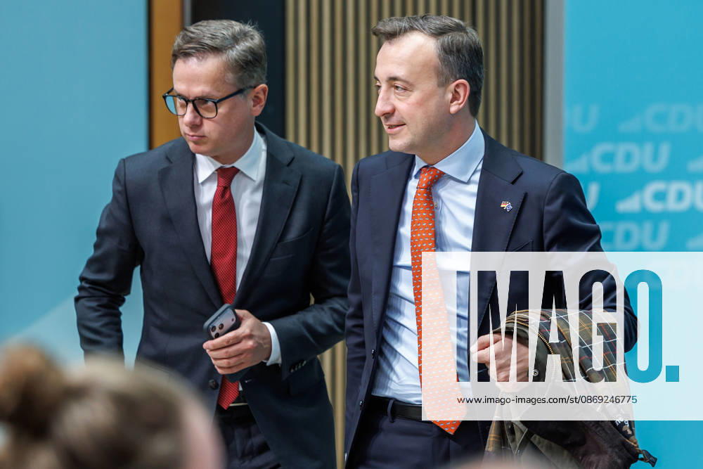 Press conference with the Chairman of the CDU of Germany, Federal Chancellor Friedrich Merz, and the Secretary General of the CDU of Germany, Franziska Hoppermann Carsten Linnemann, Federal Minister of Health of the Federal Republic of Germany, and Paul Ziemiak on October 12, 2026, at the Konrad Adenauer House in Berlin, Berlin, Berlin, Germany; CDU Federal Headqu