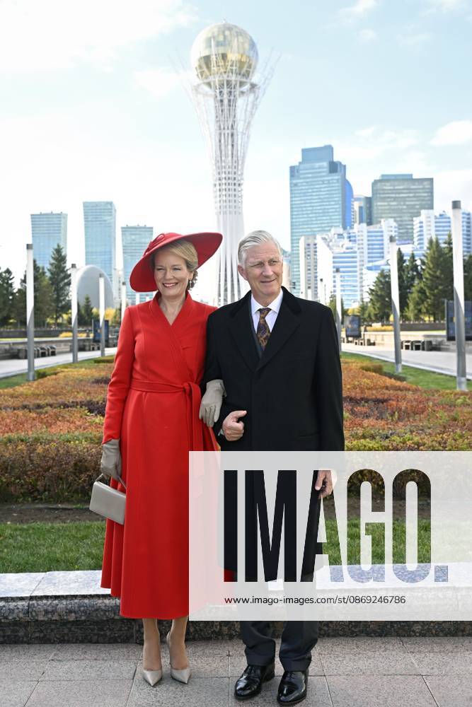 State Visit of King Philippe and Queen Mathilde to Kazakhstan (Day 2) ASTANA, KAZAKHSTAN - OCTOBER 12 : State Visit of King Philippe and Queen Mathilde to Kazakhstan (Day 2) : - Scene-Setting Photo in front of the Baiterek Tower on October 12, 2026 in Astana, Kazakhstan, 12 10 2026 Astana Kazakhstan