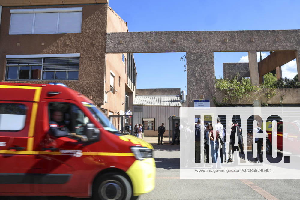 Fire trucks are dispatched. A middle school principal and a teacher were shot and wounded; the 14-year-old shooter was arrested at Joseph Lakanal Middle School in Aubagne, France, October 12, 2026 Meddah Bestimage Joseph Lakanal Middle School after a principal was injured by a shot from a hunting rifle and a teenager was arrested in Aubagne, southern France, on October 12, 2026. The principal was struck by a 12-gauge hunting rifle shot, the same source specified, adding that a member of the teaching staff was also struck. The victim’s life is not in danger. Aubagne, France