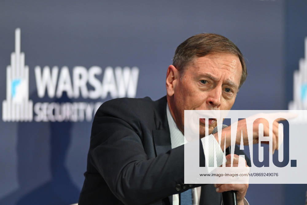 Warsaw Security Forum 2026 - Day 1 WARSAW, POLAND - OCTOBER 12: Retired United States Army General and former Director of the Central Intelligence Agency David H. Petraeus speaks during a session on Day 1 of the Warsaw Security Forum 2026 (WSF2026) in Warsaw, Poland, on October 12, 2026. As a member of the WSF International Advisory Council, his address evaluated modern military strategy, global intelligence frameworks, and evolving transatlantic security threats. Artur Widak Anadolu Warsaw Poland. Editorial use only. Please get in touch for any other usage.