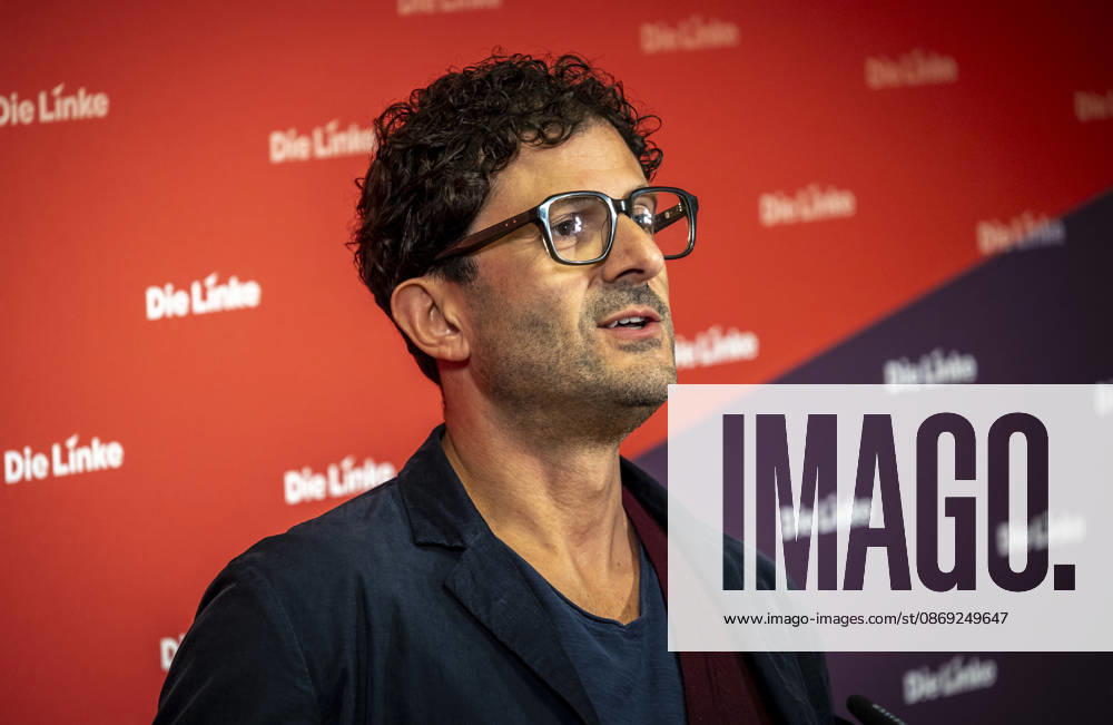 Luigi Pantisano, Chair of Die Linke, photographed at a press conference at the Karl Liebknecht House in Berlin, Germany