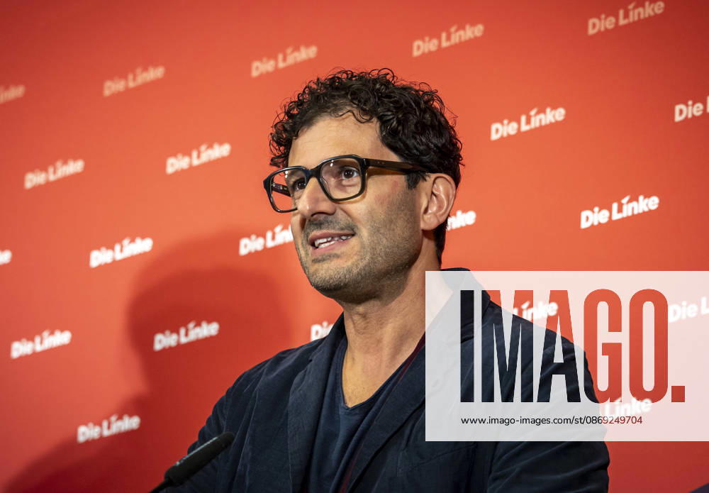Luigi Pantisano, Chair of Die Linke, photographed at a press conference at the Karl Liebknecht House in Berlin, Germany
