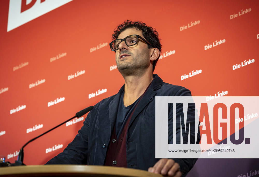 Luigi Pantisano, Chair of Die Linke, photographed at a press conference at the Karl Liebknecht House in Berlin, Germany