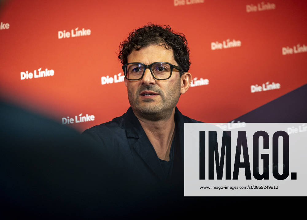 Luigi Pantisano, Chair of Die Linke, photographed at a press conference at the Karl Liebknecht House in Berlin, Germany