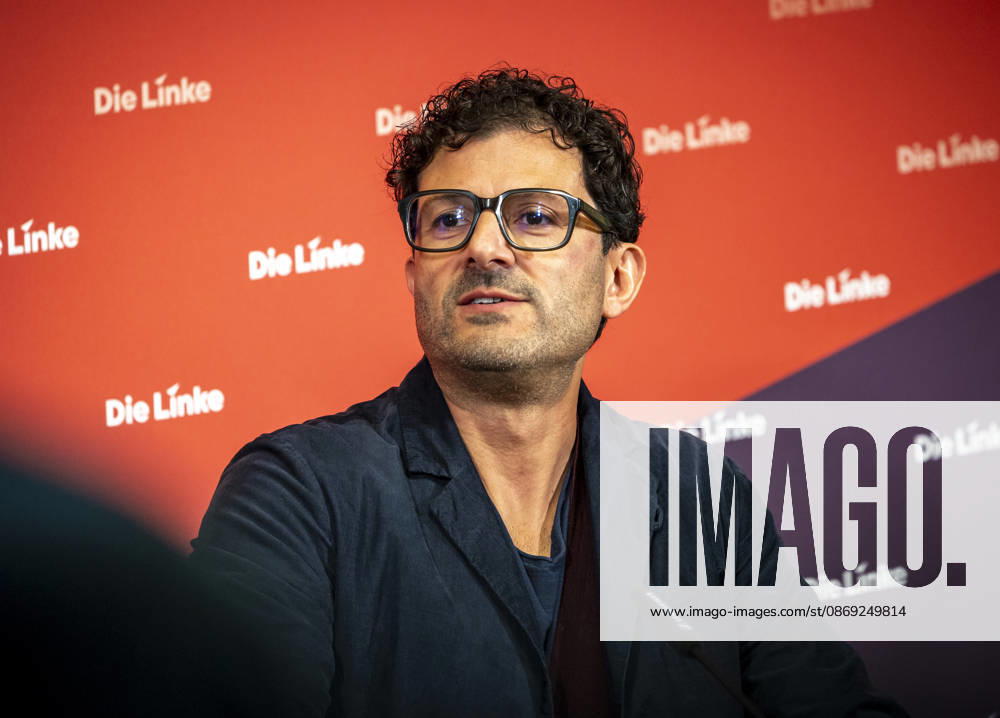Luigi Pantisano, Chair of Die Linke, photographed at a press conference at the Karl Liebknecht House in Berlin, Germany