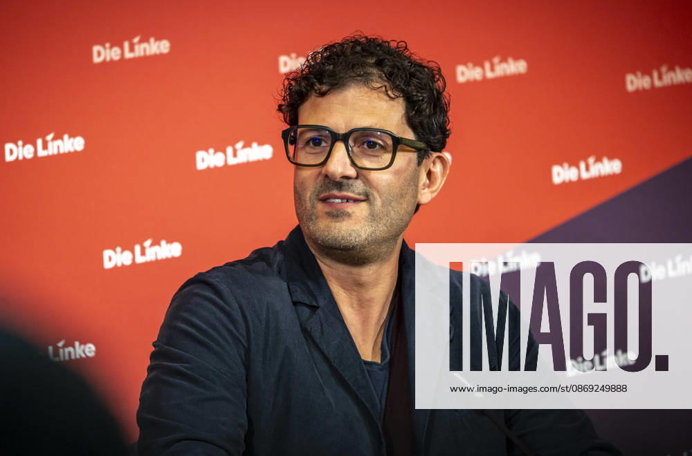 Luigi Pantisano, Chair of Die Linke, photographed at a press conference at the Karl Liebknecht Haus in Berlin, Germany