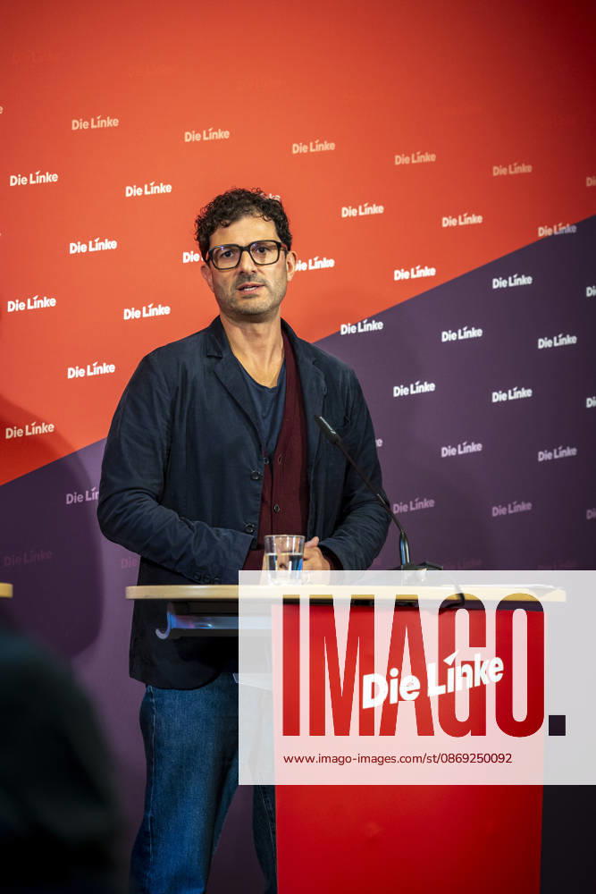 Luigi Pantisano, Chair of Die Linke, photographed at a press conference at the Karl Liebknecht House in Berlin, Germany