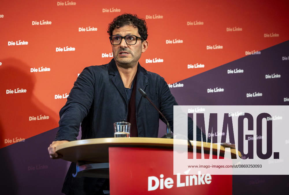 Luigi Pantisano, Chair of Die Linke, photographed at a press conference at the Karl Liebknecht House in Berlin, Germany