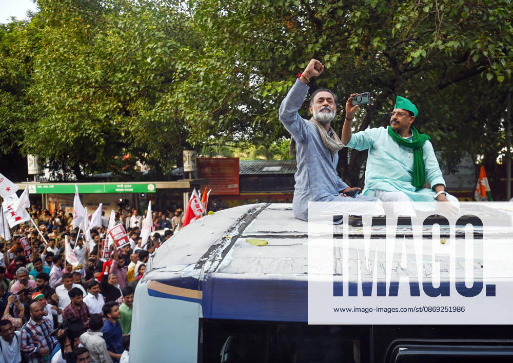 INDIA Bloc leaders protest over the SIR row New Delhi, Oct 12 (ANI): Political activist Yogendra Yadav during the INDIA bloc protest march to the Supreme Court against Chief Election Commissioner Gyanesh Kumar, in New Delhi on Monday. New Delhi Delhi India