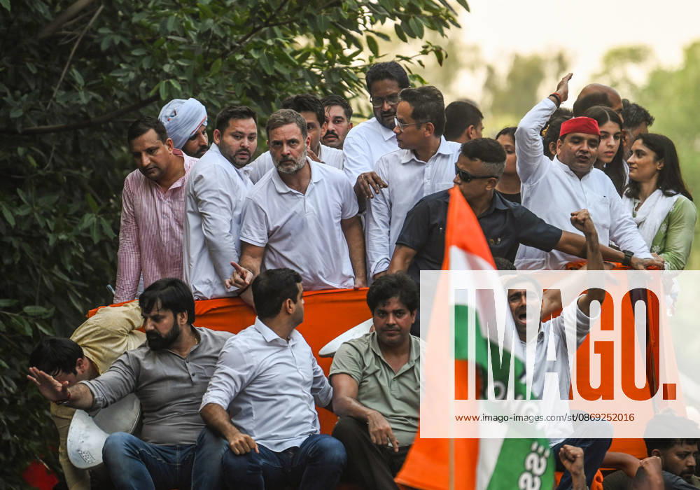INDIA bloc leaders call for a march towards the Supreme Court New Delhi, Oct 12 (ANI): Lok Sabha LoP Rahul Gandhi with Congress MP Gaurav Gogoi, Samajwadi Party MP Dharmendra Yadav, RJD leader Tejashwi Yadav and others during INDIA bloc s protest march towards the Supreme Court against Chief Election Commissioner Gyanesh Kumar, in New Delhi on Monday. New Delhi Delhi India