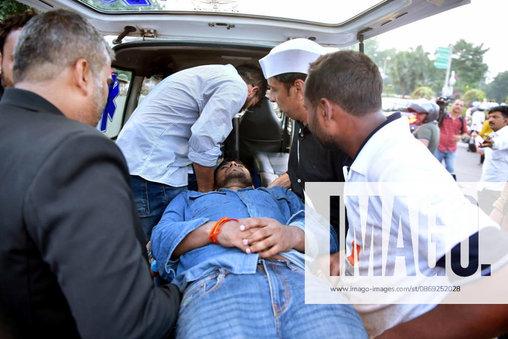 INDIA Bloc protest march towards the Supreme Court in New Delhi New Delhi, Oct 12 (ANI): A protester being board in the ambulance during the INDIA Bloc protest march towards the Supreme Court, in New Delhi on Monday. NEW DELHI Delhi India