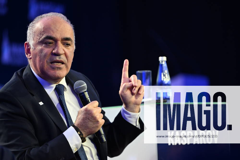 Warsaw Security Forum 2026 - Day 1 WARSAW, POLAND - OCTOBER 12: Chairman of the Renew Democracy Initiative Garry Kasparov speaks during a session titled Checkmate or Stalemate? Rethinking the West s Game Against Russia during Day 1 of the Warsaw Security Forum 2026 (WSF2026) on the Warsaw Stage in Warsaw, Poland, on October 12, 2026. The conversation focused on strategic foreign policy adjustments and counter-measures regarding regional security threats. Artur Widak Anadolu Warsaw Poland. Editorial use only. Please get in touch for any other usage.