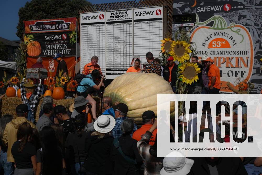 53rd Annual Safeway World Championship Pumpkin Weigh-Off in Half Moon Bay HALF MOON BAY, CA - OCTOBER 12: Travis Gienger from Anoka, Minnesota won with his giant pumpkin weighted 2,389 pound during the 53rd annual Safeway World Championship Pumpkin Weigh-Off is held at the I.D.E.S. Grounds in Half Moon Bay, California, United States on October 12, 2026. Tayfun Coskun Anadolu California United States. Editorial use only. Please get in touch for any other usage.