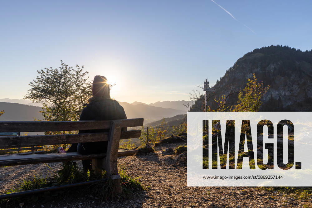 Autumn evening in the Allgäu: A view of the setting sun in the Bavarian Alps near Oberjoch, Bad Hindelang, Bavaria, Germany