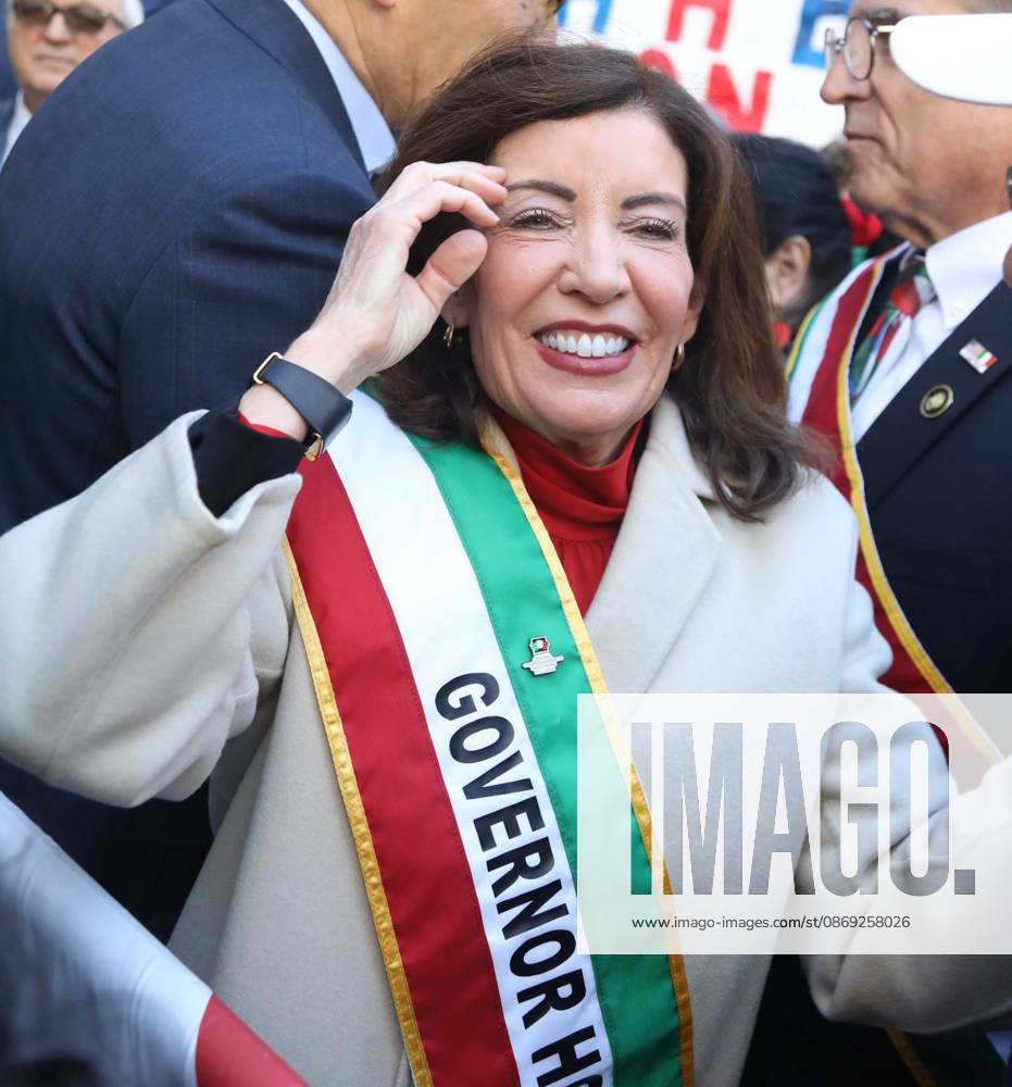 Governor of New York KATHY HOCHUL seen during the 2026 Columbus Day Parade celebrating Italian-American heritage on 5th Avenue. New York USA - ZUMAk03_ 20261012_zaf_k03_021