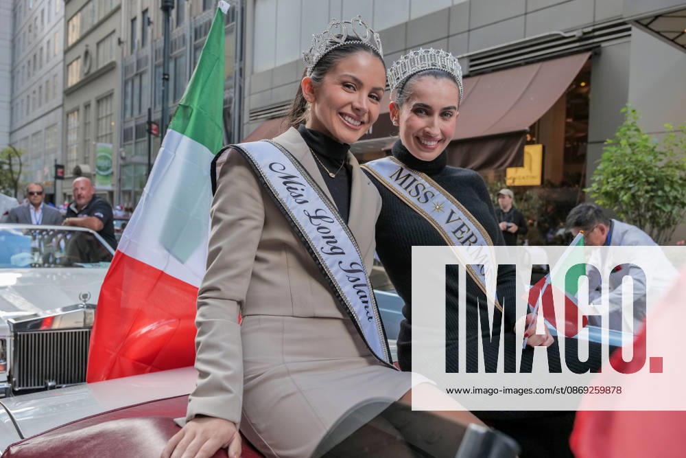 Beauty Queens at the 82nd annual Columbus Day Parade as it.made its way up Fifth Avenue bringing the excitement and spirit of Italian.American heritage to NYC. Floats, marching bands, italian music.and thousands of spectators celebrated the history, culture and.contributions of Italian Americans. New York USA - ZUMAh156 20261012_znp_h156_006