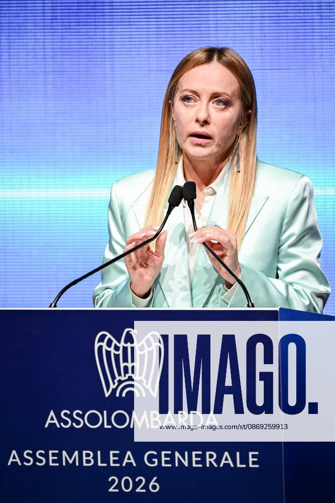 Prime Minister Giorgia Meloni speaks at the Assolombarda 2026 General Assembly, Milan, 12 10 2026 Milan Italy - ZUMAa289 20261012_zia_a289_168