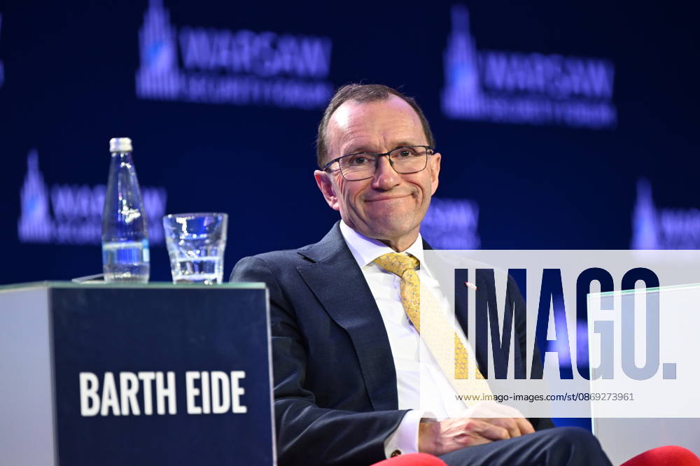 Warsaw Security Forum 2026 WARSAW, POLAND - OCTOBER 13: Norwegian Minister of Foreign Affairs Espen Barth Eide speaks during the Day 2 panel discussion, titled The Return of Power Politics: Europe Between War and Rivalry, at the Warsaw Security Forum 2026 (WSF 2026) in Warsaw, Poland, on October 13, 2026. Artur Widak Anadolu Warsaw Poland. Editorial use only. Please get in touch for any other usage.