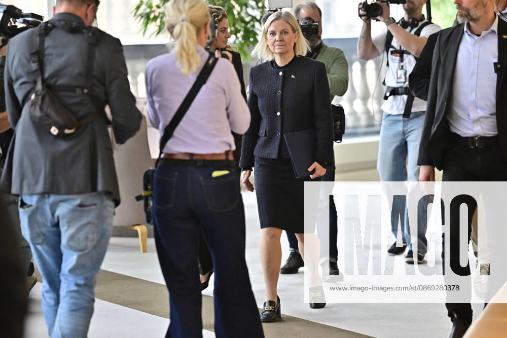 STOCKHOLM, SWEDEN 20261013 Social Democratic Party leader Magdalena Andersson (S) arrives at a press conference following her meeting with the Speaker of the Riksdag regarding her exploratory mandate STOCKHOLM, SWEDEN