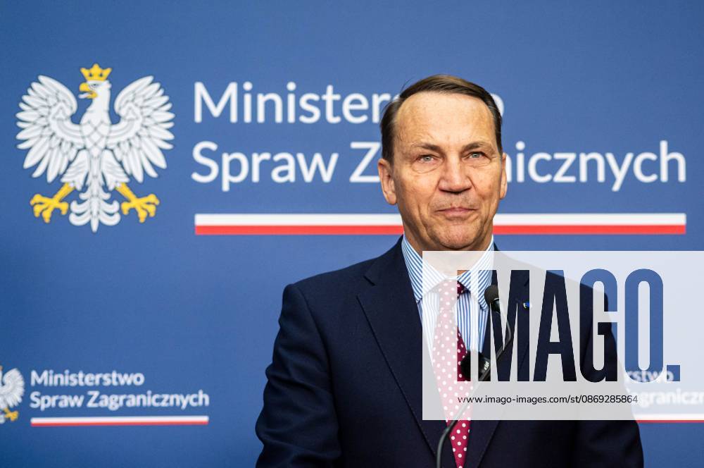 Poland s Minister of Foreign Affairs, Radoslaw Sikorski, seen during the press conference..Foreign Secretary of the United Kingdom of Great Britain and Northern Ireland visits the Ministry of Foreign Affairs in Warsaw, Poland for a meeting with the Republic of Poland s Foreign Minister, Radoslaw Sikorski. During the subsequent press conference, the ministers discussed their countries ongoing cooperation in foreign policy issues, including supporting Ukraine in the war Russia is waging against it. Miliband also spoke of the ties his family has to Poland. Afterwards, the ministers travel to the second day of the Warsaw Security Forum. Warsaw Poland - ZUMAs197 20261013_aaa_s197_014