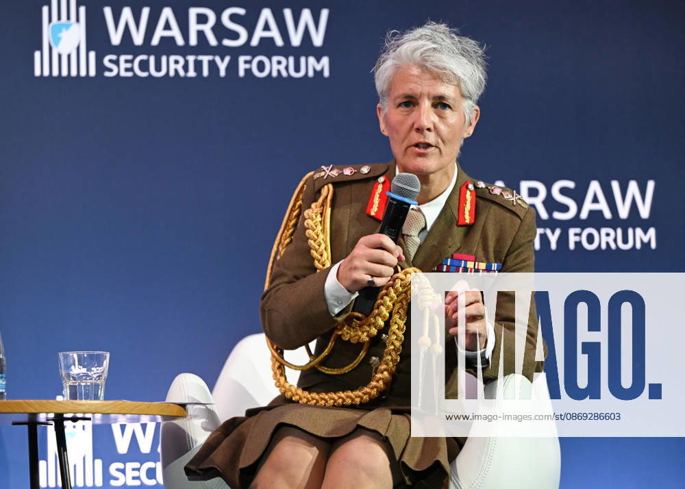 Warsaw Security Forum 2026 WARSAW, POLAND - OCTOBER 13: Vice Chief of the Defence Staff of the United Kingdom, General Dame Sharon Nesmith, addresses delegates during the Day 2 panel discussion, titled The More, the Better - How to Transform Armed Forces to Meet Peer Competitors? at the Warsaw Security Forum 2026 (WSF 2026) in Warsaw, Poland, on October 13, 2026. Nesmith discussed the transformation of British Armed Forces, technological integration, and bolstering industrial defense capacity within the NATO alliance. Artur Widak Anadolu Warsaw Poland. Editorial use only. Please get in touch for any other usage.