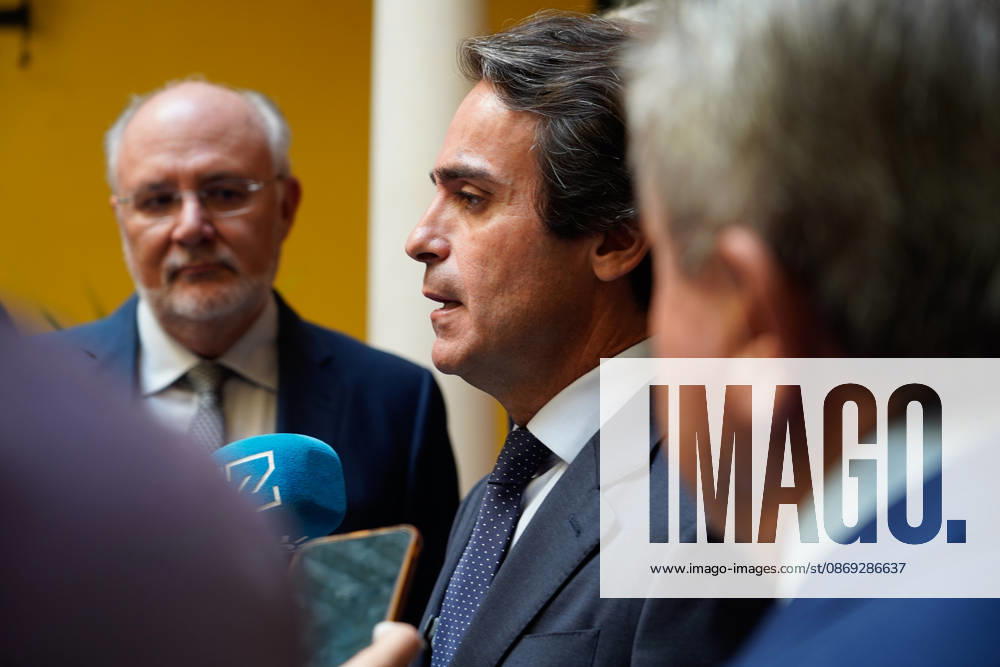 The Gaesco Forum on Key Infrastructure for the City was held in Seville. The Regional Minister of Public Works and Mobility for the Regional Government of Andalusia, Mario Munoz Atanet, speaks to the media before participating in the Gaesco Forum with the presentation Infrastructure for Seville: Challenges and Opportunities. October 13, 2026, in Seville, Andalusia, Spain. October 13, 2026, Seville, Andalusia, Spain Seville, Andalusia, Spain Spain