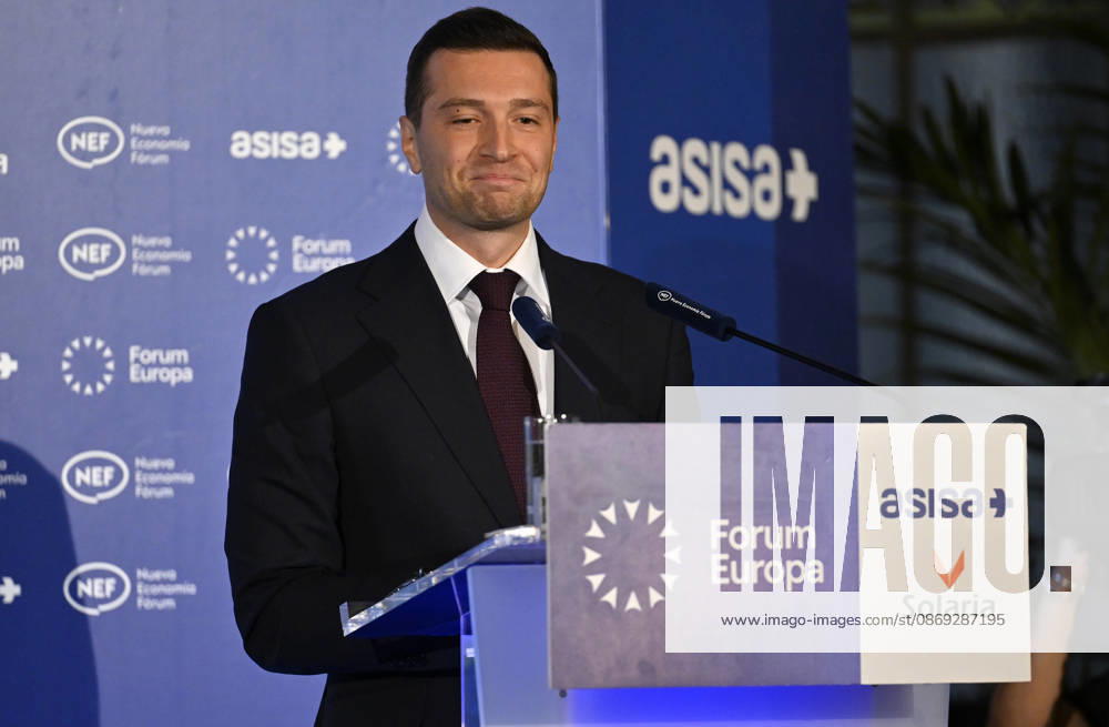 Vox leader Abascal and RN chief Bardella attend Forum Europa in Madrid MADRID, SPAIN - OCTOBER 13: President of France s far-right National Rally (Rassemblement National - RN) party Jordan Bardella speaks during the Forum Europa session in Madrid, Spain, on October 13, 2026. Burak Akbulut Anadolu Madrid Spain. Editorial use only. Please get in touch for any other usage.