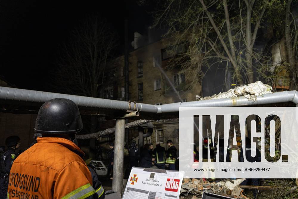 KHARKIV, UKRAINE, OCTOBER 12, 2026: A Russian strike destroyed a section of a four-story residential building in the Kholodnohirskyi District of Kharkiv, Ukraine, on the evening of October 12. Authorities said Russian forces used Banderol-type missiles in the attack. Rescuers recovered the bodies of three people, and search operations continued. Kharkiv Ukraine - ZUMAq101 20261013_zna_q101_035