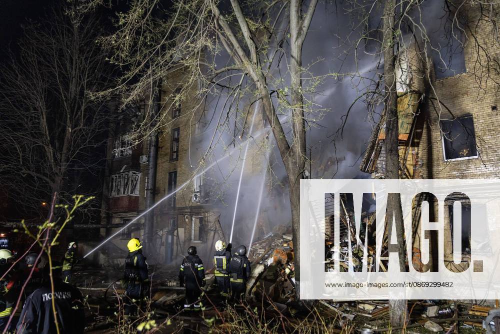 KHARKIV, UKRAINE, OCTOBER 12, 2026: A Russian strike destroyed a section of a four-story residential building in the Kholodnohirskyi District of Kharkiv, Ukraine, on the evening of October 12. Authorities said Russian forces used Banderol-type missiles in the attack. Rescuers recovered the bodies of three people, and search operations continued. Kharkiv Ukraine - ZUMAq101 20261013_zna_q101_036