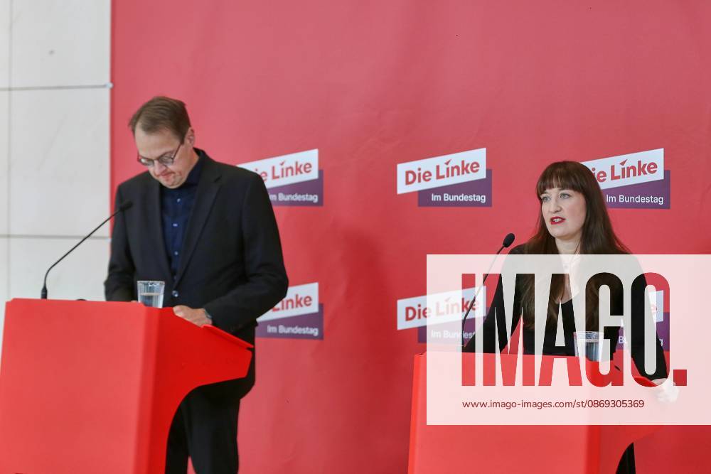 German Bundestag The Left Party caucus meeting Sören Pellmann and Heidi Reichinnek, both members of The Left Party, issue a press statement