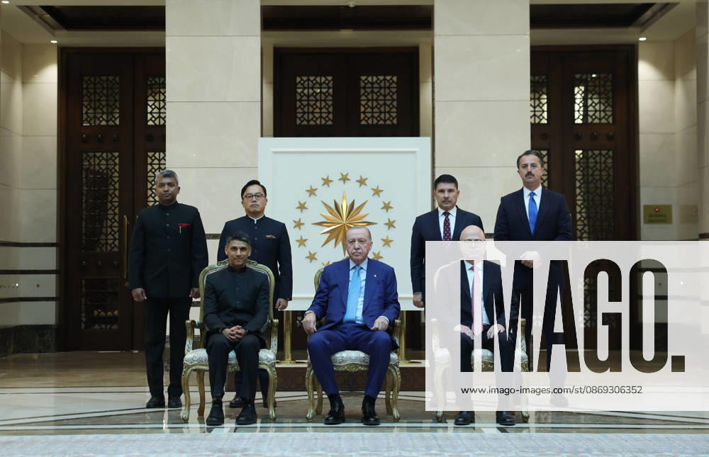 Turkish President Recep Tayyip Erdogan ANKARA, TURKIYE - OCTOBER 13: (---- - MANDATORY CREDIT - TURKISH PRESIDENCY MURAT KULA HANDOUT - NO MARKETING NO ADVERTISING CAMPAIGNS - DISTRIBUTED AS A SERVICE TO CLIENTS----) Indian Ambassador to Turkiye, Rudra Gaurav Shresth and Turkish President Recep Tayyip Erdogan pose for a photo after he presents the letter of credence at the Presidential Complex, in Ankara, Turkiye on October 13, 2026. TUR Presidency Murat Kula Anadolu Ankara Turkey. Editorial use only. Please get in touch for any other usage.