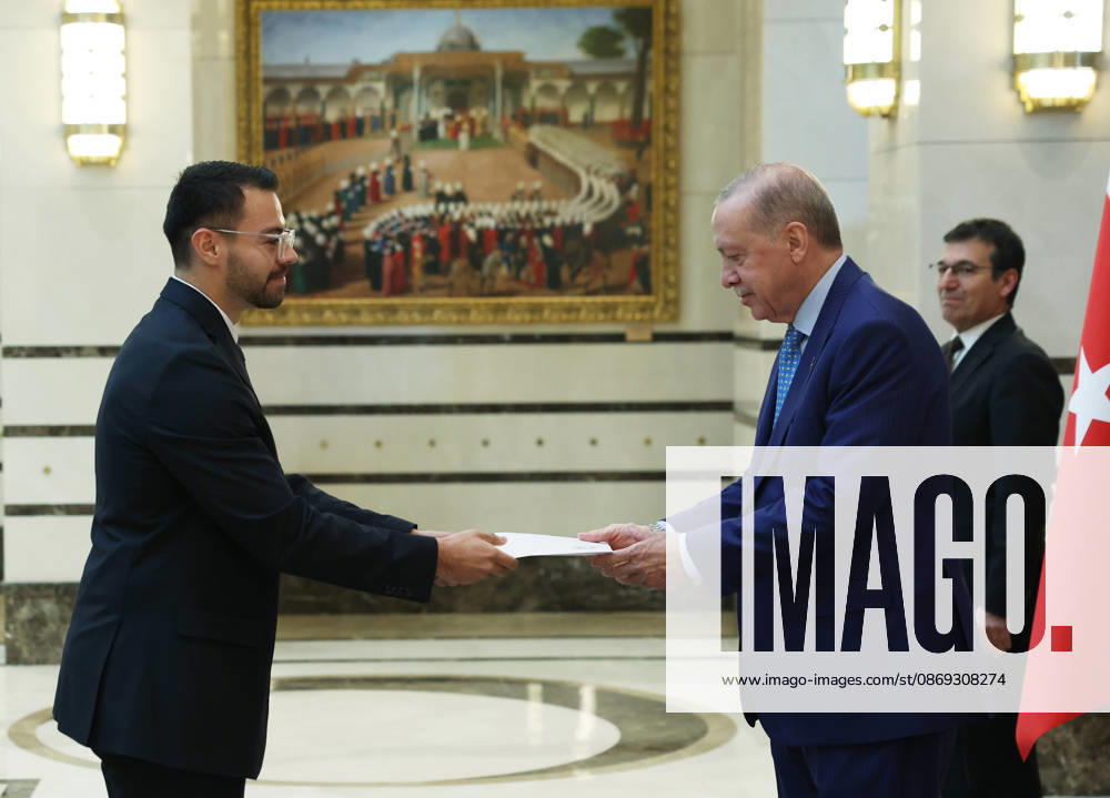 Turkish President Recep Tayyip Erdogan ANKARA, TURKIYE - OCTOBER 13: (---- - MANDATORY CREDIT - TURKISH PRESIDENCY MURAT KULA HANDOUT - NO MARKETING NO ADVERTISING CAMPAIGNS - DISTRIBUTED AS A SERVICE TO CLIENTS----) Turkish President Recep Tayyip Erdogan receives the credentials of El Salvador s Ambassador to Turkiye, Eduardo Alfonso G. Grande, during a ceremony at the Presidential Complex in Ankara, Turkiye on October 13, 2026. Tur Presidency Murat Kula Anadolu Ankara Turkey. Editorial use only. Please get in touch for any other usage.