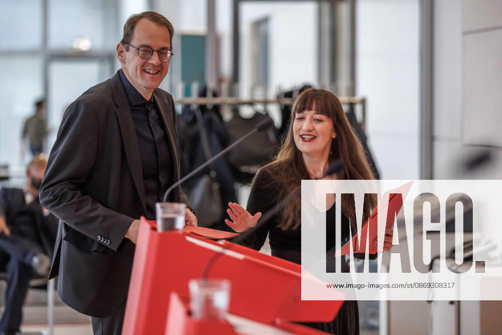 Statement by Die Linke: Heidi Reichinnek and Soeren Pellmann at a Die Linke press conference on October 13, 2026, in Berlin, Berlin, Germany, Reichstag