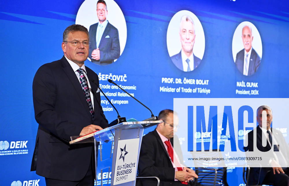European Commission Member for Trade and Economic Security Maros Sefcovic BRUSSELS, BELGIUM - OCTOBER 13: European Commission Member for Trade and Economic Security Maros Sefcovic speaks at the EU-Turkiye Business Summit at the Egmont Palace in Brussels, Belgium on October 13, 2026. Dursun Aydemir Anadolu Brussels Belgium. Editorial use only. Please get in touch for any other usage.