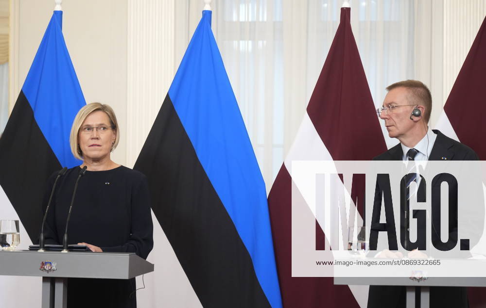 Latvian President EDGARS RINKEVICS and Estonian President ULLE MADISE attend press conference during her visit to Latvia Riga Latvia - ZUMAk193 20261013_zip_k193_010
