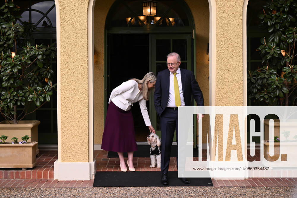 SURANGEL WHIPPS AUSTRALIA VISIT, Australian Prime Minister Anthony Albanese and wife Jodie Haydon wait for the arrival of President of Palau Surangel Whipps Jr outside the Lodge, in Canberra, Wednesday, October 14, 2026. ( NO ARCHIVING CANBERRA AUSTRALIAN CAPITAL TERRITORY Australia