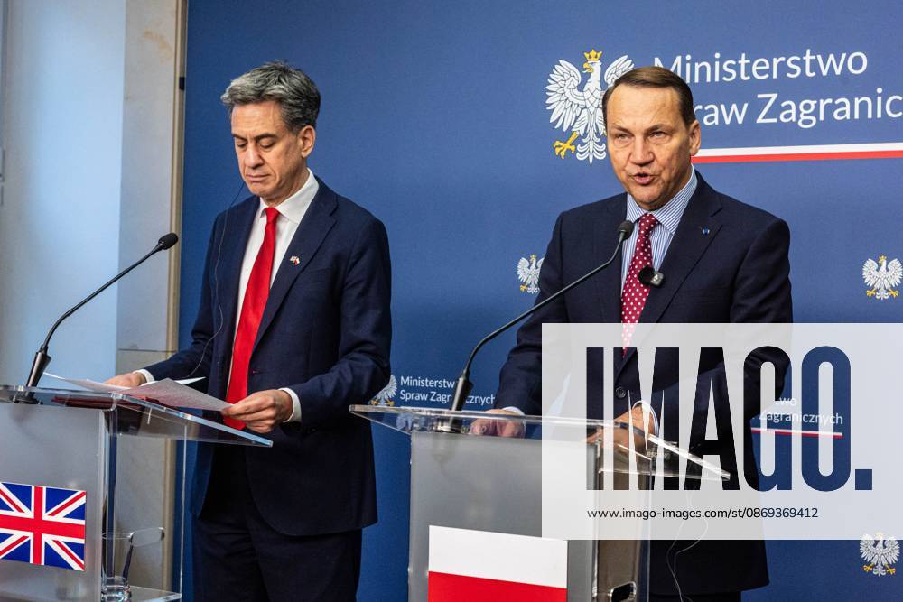 Foreign Ministers of Poland and the United Kingdom meet in Warsaw, Poland - 13 Oct 2026 Poland s Minister of Foreign Affairs, Radoslaw Sikorski, speaks during the press conference. Foreign Secretary of the United Kingdom of Great Britain and Northern Ireland visits the Ministry of Foreign Affairs in Warsaw, Poland for a meeting with the Republic of Poland s Foreign Minister, Radoslaw Sikorski. During the subsequent press conference, the ministers discussed their countries ongoing cooperation in foreign policy issues, including supporting Ukraine in the war Russia is waging against it. Miliband also spoke of the ties his family has to Poland. Afterwards, the ministers travel to the second day of the Warsaw Security Forum. Warsaw Poland