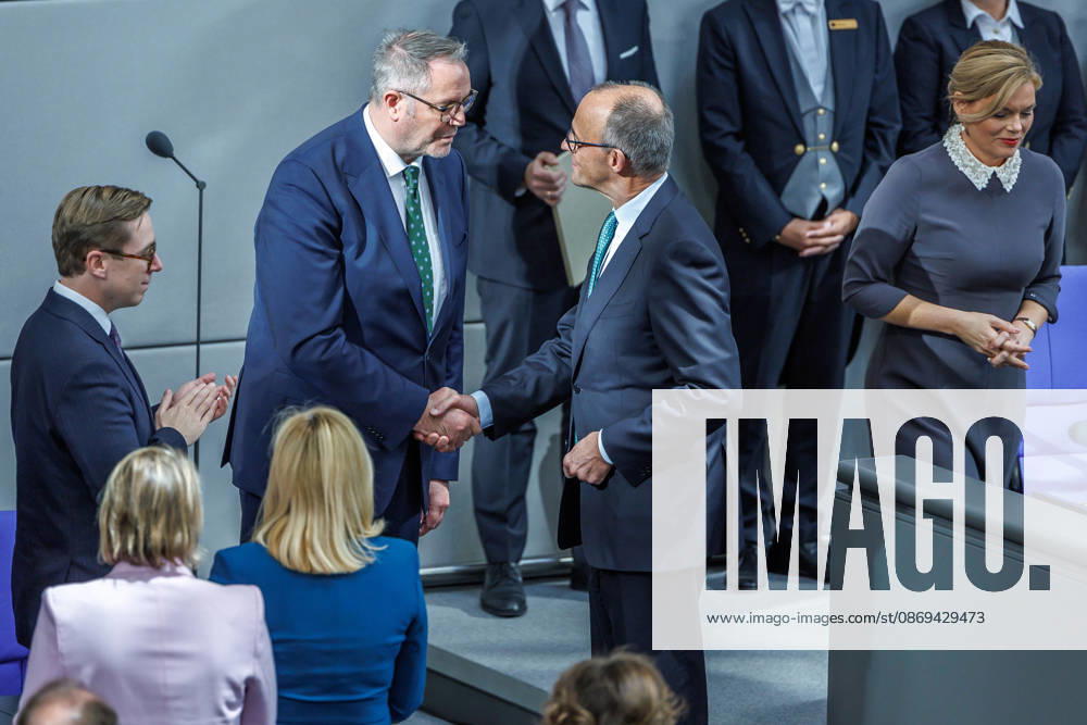 Bundestag: Federal Chancellor Friedrich Merz (CDU) and Alexander Schweitzer (SPD), Federal Minister of Labor and Social Affairs, after being sworn in at the German Bundestag on October 10, 26, in Berlin, Berlin, Berlin, Germany, Bundestag