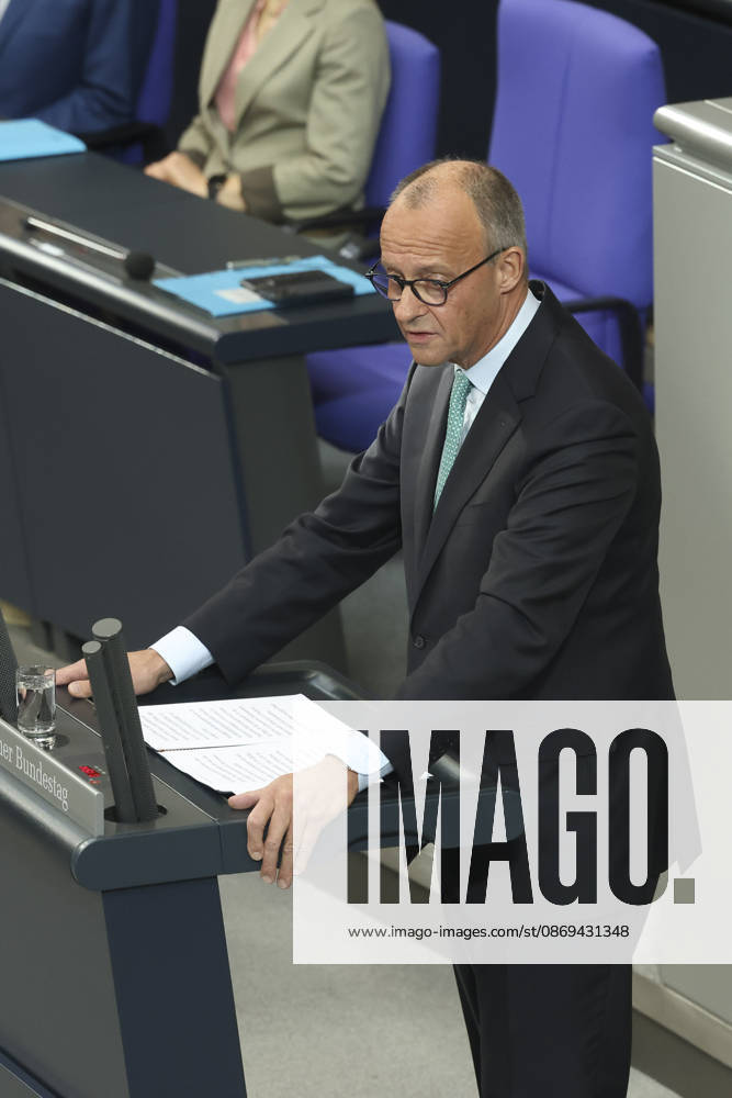 Friedrich Merz at the session of the German Bundestag on October 14, 2026, in Berlin; Chancellor Merz delivering the government statement to the German Bundestag