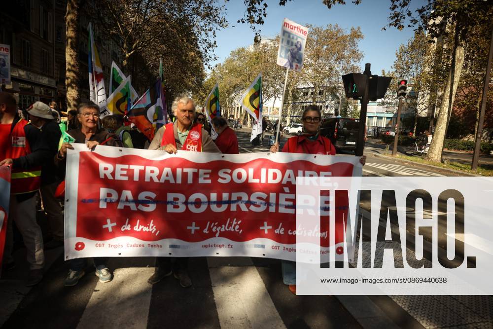 PENSION PROTEST Thomas Padilla MAXPPP Paris FRANCE October 14, 2026 PROTEST IN DEFENSE OF PENSIONS NEAR THE AGIRC ARRCO HEADQUARTERS—a demonstration called by the CGT trade union to demand that supplemental pensions be indexed to inflation following the 2026 freeze, between Place de la Bastille and the headquarters of the Agirc Arrco pension scheme, in Paris, on October 14, 2026, Paris, FRANCE